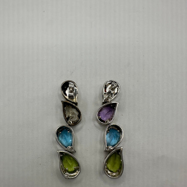 Vintage Silver Earrings | Mixed Color Purple Amethyst Chandelier Earrings - 925 Sterling Silver - Matching Bracelet Available!