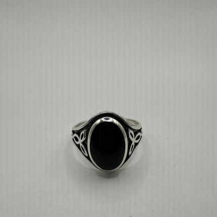 Vintage Black Onyx Celtic Knot Ring Band 925 Sterling Silver