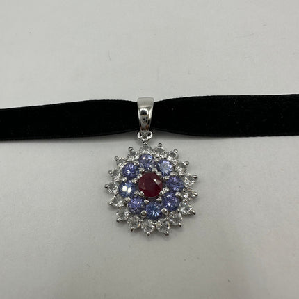 Vintage Blue Tanzanite Velvet Choker Necklace 925 Sterling Silver