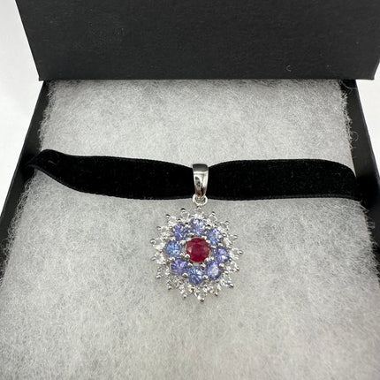 Vintage Blue Tanzanite Velvet Choker Necklace 925 Sterling Silver