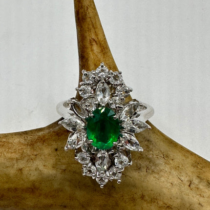 Vintage Green Fluorite Cocktail Ring Band 925 Sterling Silver