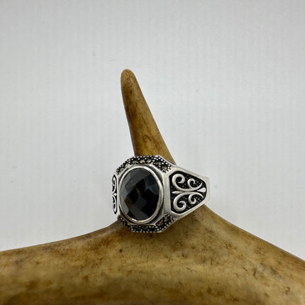 Vintage Hematite Crystal Men's Ring Band 925 Sterling Silver