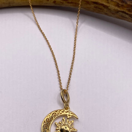 Vintage Gold Muslim Moon Crescent Star of Islam on Chain Necklace |9k GF