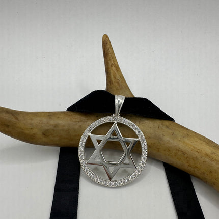 Vintage Silver Star of David Pendant Choker Necklace | 925 Sterling Silver Jewish Star Velvet Ribbon Statement Charm Choker Necklace