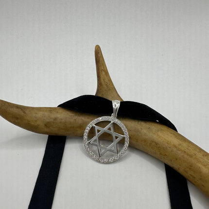Vintage Silver Star of David Pendant Choker Necklace | 925 Sterling Silver Jewish Star Velvet Ribbon Statement Charm Choker Necklace