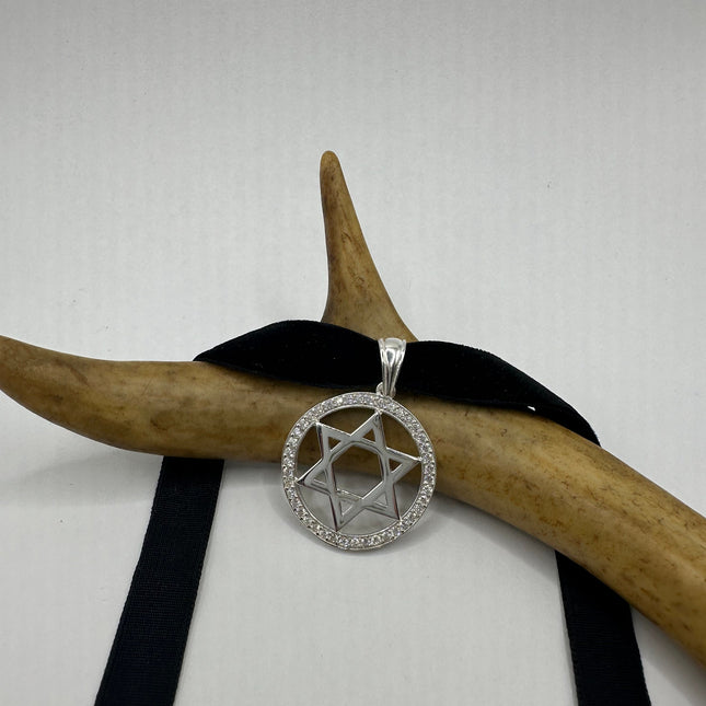 Vintage Silver Star of David Pendant Choker Necklace | 925 Sterling Silver Jewish Star Velvet Ribbon Statement Charm Choker Necklace