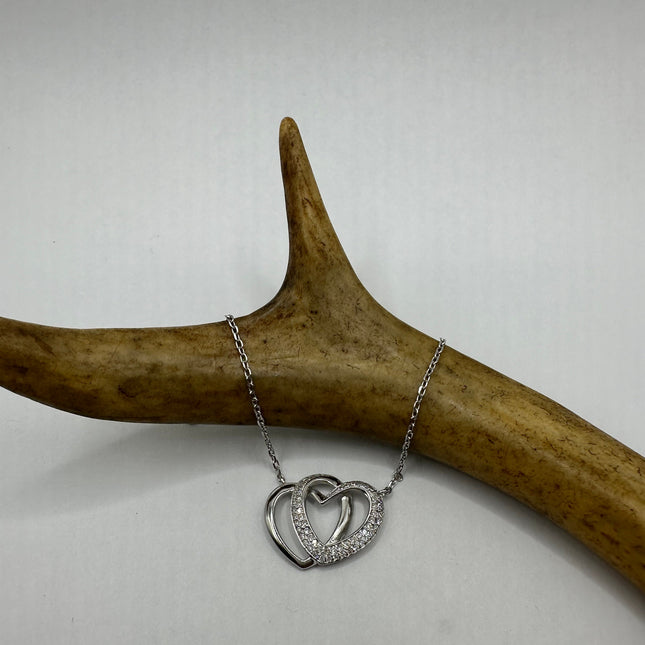 Vintage Love Heart Eternity 925 Sterling Silver chain Necklace