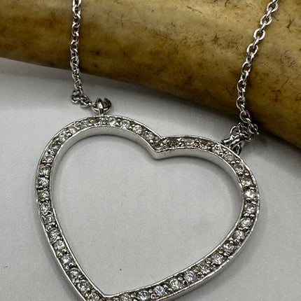 Vintage Love Heart Eternity 925 Sterling Silver chain Necklace