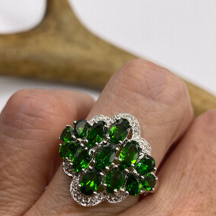 Vintage Green Chrome Diopside Ring Band 925 Sterling Silver