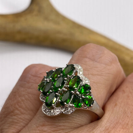 Vintage Green Chrome Diopside Ring Band 925 Sterling Silver
