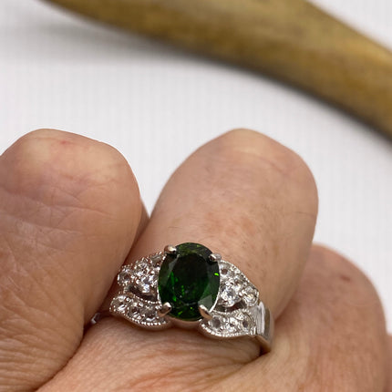 Vintage Green Chrome Diopside Ring Band 925 Sterling Silver