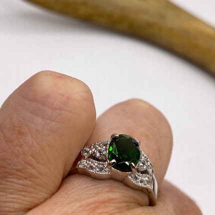 Vintage Green Chrome Diopside Ring Band 925 Sterling Silver
