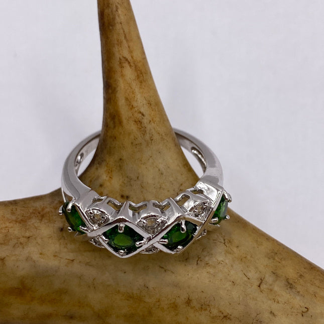 Vintage Green Chrome Diopside Ring Band 925 Sterling Silver