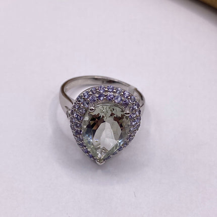Vintage Green Amethyst Blue Tanzanite Ring Band 925 Sterling Silver