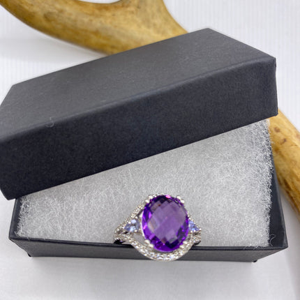 Vintage Purple Amethyst Blue Tanzanite Ring Band 925 Sterling Silver