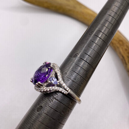 Vintage Purple Amethyst Blue Tanzanite Ring Band 925 Sterling Silver