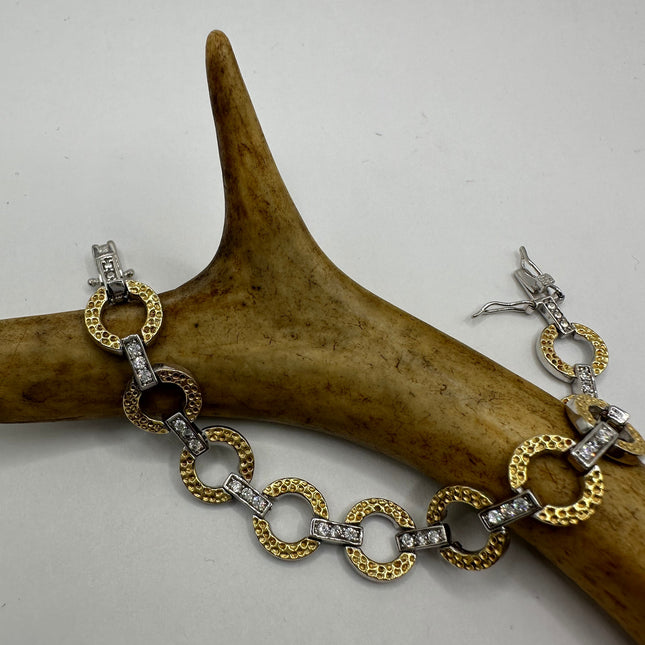 Vintage Gold Tennis Bracelet | Diamond Look Cubic Zirconia Golden 925 Sterling Silver