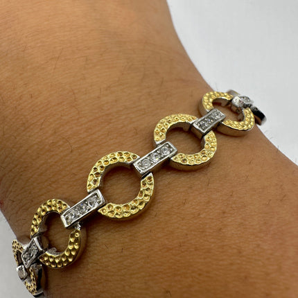 Vintage Gold Tennis Bracelet | Diamond Look Cubic Zirconia Golden 925 Sterling Silver