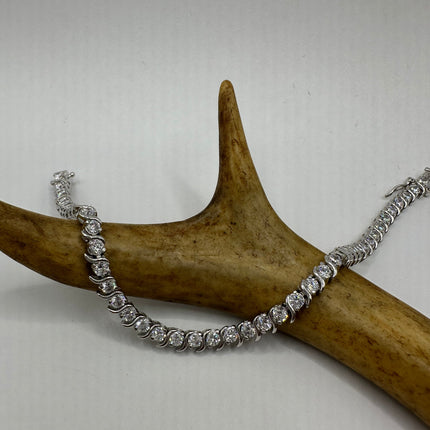 Vintage Silver Tennis Bracelet | Diamond Look Cubic Zirconia 925 Sterling Silver