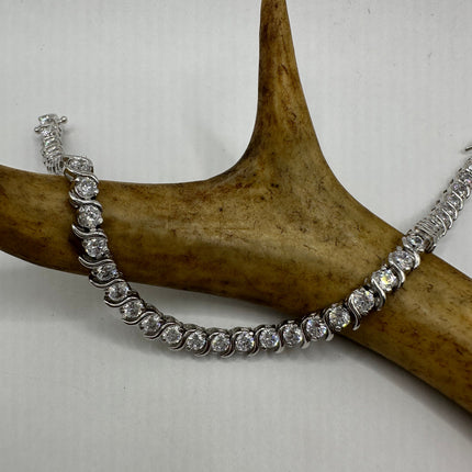 Vintage Silver Tennis Bracelet | Diamond Look Cubic Zirconia 925 Sterling Silver