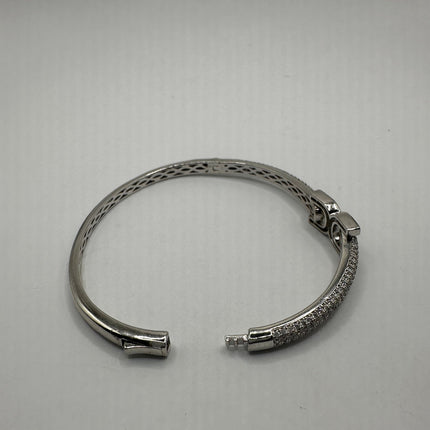 Vintage Silver Bangle | Cubic Zirconia Clear Crystal Diamond Gemstone Sparkling Cuff Bracelet | 925 Sterling Silver Elegant Wedding Everyday