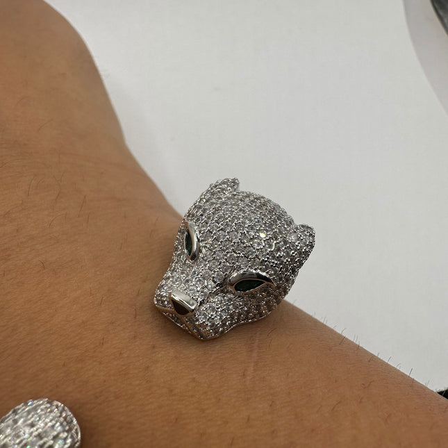 Vintage Silver Bracelet - Adjustable Cat Bangle With Cubic Zirconia Jewelry-Bracelets-TomWayne Jewelers