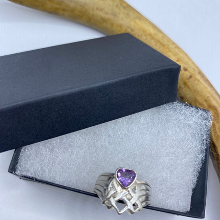 Vintage Purple Amethyst Ring Band 925 Sterling Silver