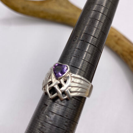 Vintage Purple Amethyst Ring Band 925 Sterling Silver