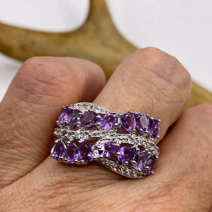 Vintage Purple Amethyst Ring Band 925 Sterling Silver