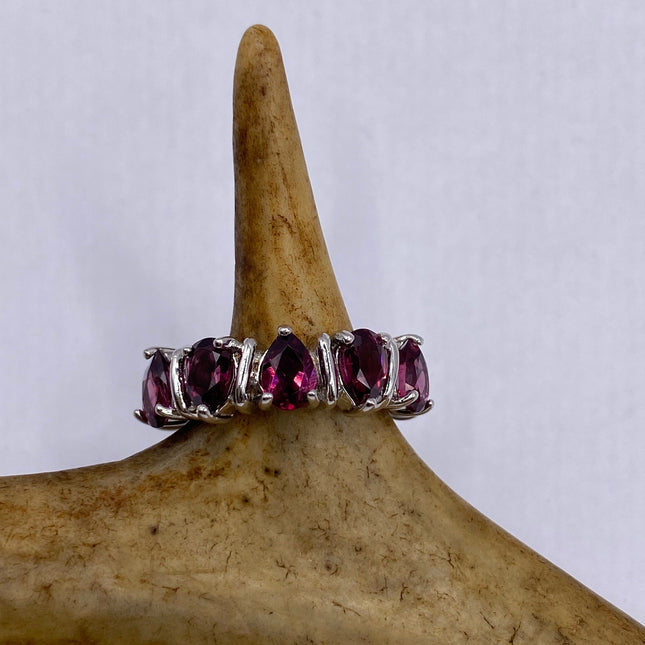 Vintage Red Tourmaline Ring Band 925 Sterling Silver