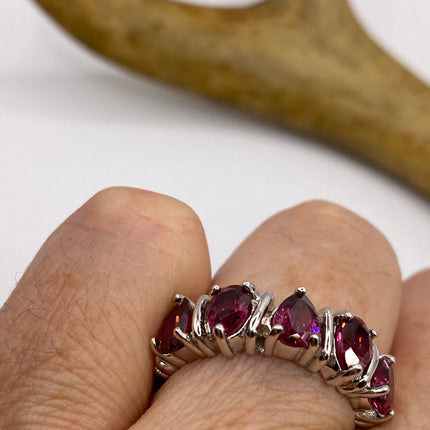 Vintage Red Tourmaline Ring Band 925 Sterling Silver