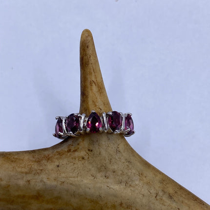 Vintage Red Tourmaline Ring Band 925 Sterling Silver