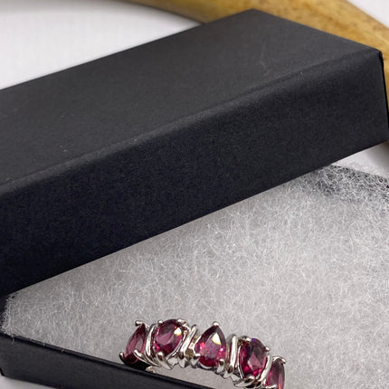 Vintage Red Tourmaline Ring Band 925 Sterling Silver