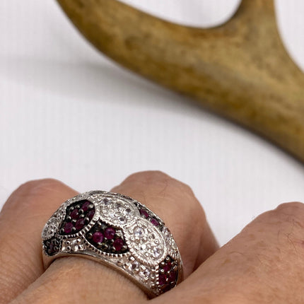 Vintage Red Tourmaline Ring Band 925 Sterling Silver