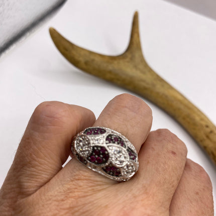 Vintage Red Tourmaline Ring Band 925 Sterling Silver