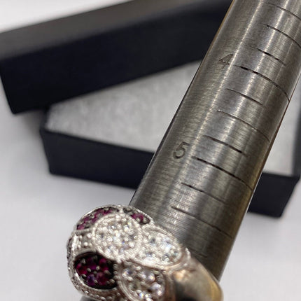 Vintage Red Tourmaline Ring Band 925 Sterling Silver