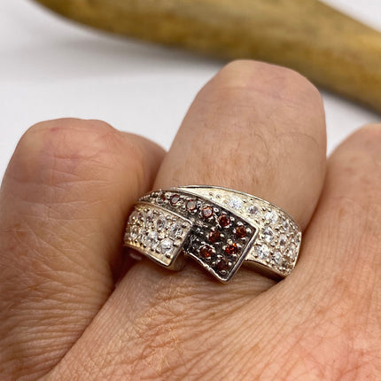 Vintage Red Tourmaline Ring Band 925 Sterling Silver