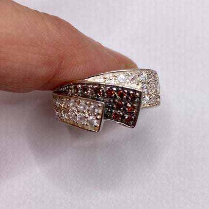 Vintage Red Tourmaline Ring Band 925 Sterling Silver