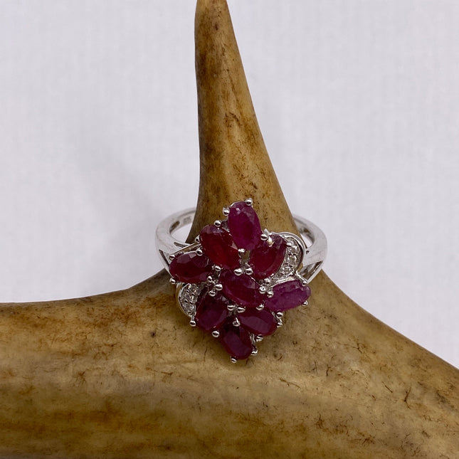Vintage Pink Ruby Cocktail Ring Band 925 Sterling Silver