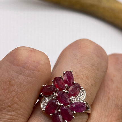 Vintage Pink Ruby Cocktail Ring Band 925 Sterling Silver