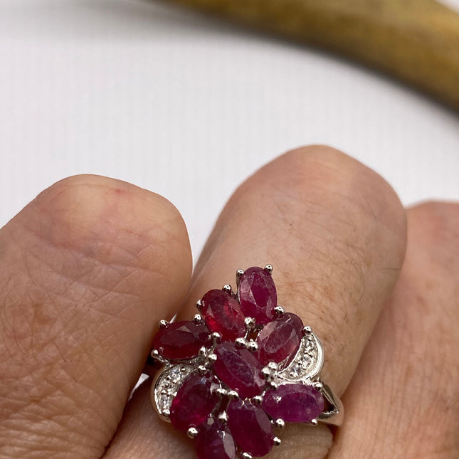 Vintage Pink Ruby Cocktail Ring Band 925 Sterling Silver
