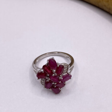 Vintage Pink Ruby Cocktail Ring Band 925 Sterling Silver