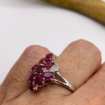Vintage Pink Ruby Cocktail Ring Band 925 Sterling Silver