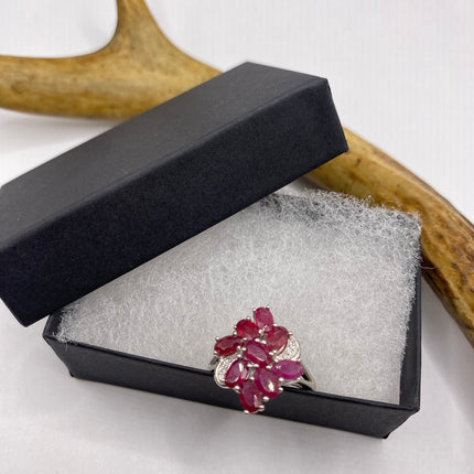 Vintage Pink Ruby Cocktail Ring Band 925 Sterling Silver