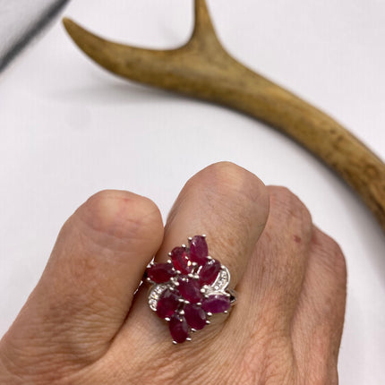 Vintage Pink Ruby Cocktail Ring Band 925 Sterling Silver