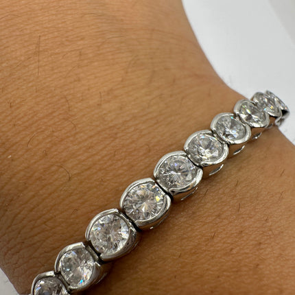 Vintage Silver Tennis Bracelet | Cubic Zirconia Crystal Birthstone 925 Sterling Silver Bracelet