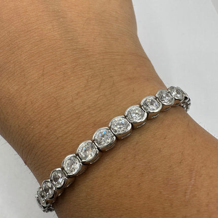 Vintage Silver Tennis Bracelet | Cubic Zirconia Crystal Birthstone 925 Sterling Silver Bracelet