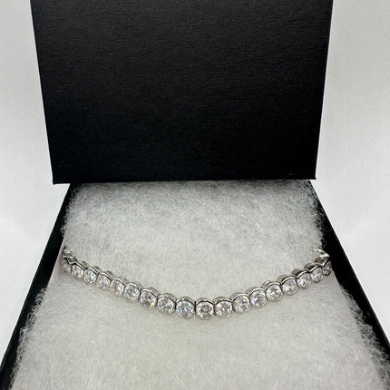 Vintage Silver Tennis Bracelet | Cubic Zirconia Crystal Birthstone 925 Sterling Silver Bracelet