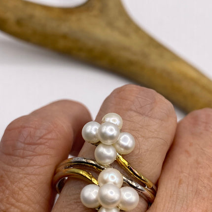 Vintage White Pearl Cocktail Ring Band 925 Sterling Silver
