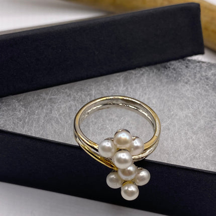 Vintage White Pearl Cocktail Ring Band 925 Sterling Silver